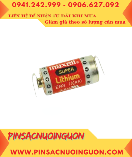 Maxell Super ER3 (chân thép hàn); Pin nuôi nguồn PLC Maxell ER3 Super lithium 3.6v 1/2AA 1100mAh _Xuất xứ Nhật