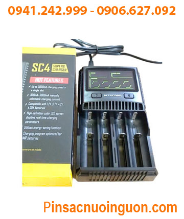 Nitecore SC4; Máy sạc pin NiMh-NiCd-Lithium Nitecore SC4 _04 Khe sạc_Có màn hình LCD _Đo dung lượng pin