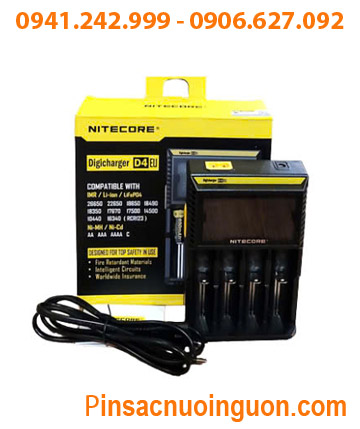 Nitecore D4 _Máy sạc Pin Lithium & NiMh (18650, 18500, 14500, 16340, 21700, 26650) 04 khe sạc, màn hình LCD, tự ngắt