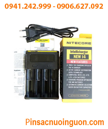 Nitecore New i4 _Máy sạc Pin Lithium & NiMh với 4 Khe sạc (18650, 18500, 16340, 14500, 21700, 26650, AA,C) /Tự ngắt