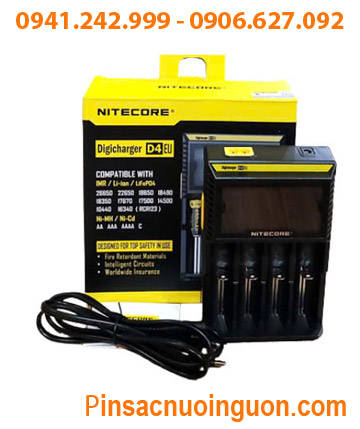 Nitecore D4 _Máy sạc Pin Lithium & NiMh (18650, 18500, 14500, 16340, 21700, 26650) 04 khe sạc, màn hình LCD, tự ngắt