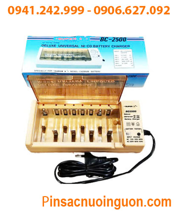 Super BC-2500; Máy sạc pin AA-AAA-C-D-9v đa năng Super BC-2500, Sạc được 1,2,3,4,5,6,7,8 pin tất cả các cỡ