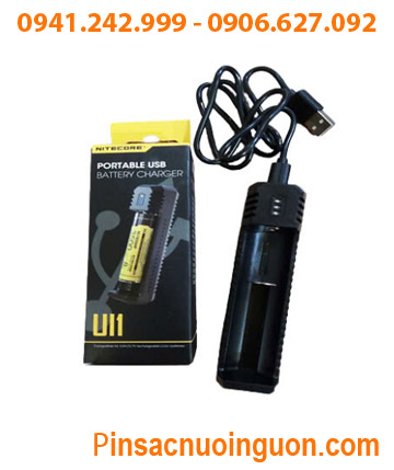 Nitecore Ul1 _Máy sạc 01 Pin có cổng USB (Sạc pin Li-ion 3.7v-4.2v, Cỡ pin 18650,14500, 16340, 21700, 26650,v,v...)