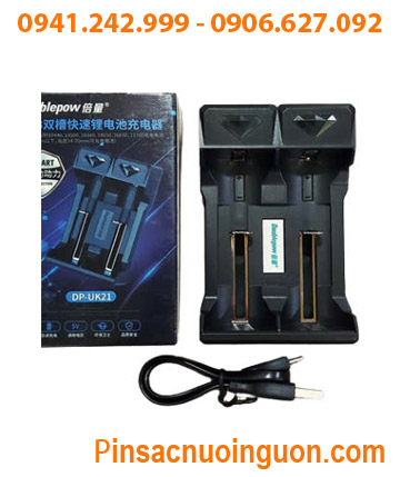 DoublePow DP-UK21 Bộ sạc 2 pin tự ngắt báo đèn khi đầy - sạc pin 3,7V 18650, 16340, 14500, 26650,21700...
