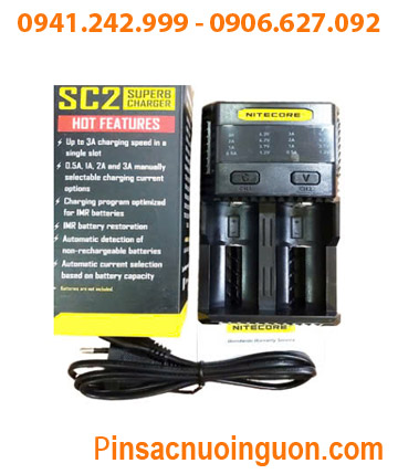 Máy sạc pin Nitecore SC2 _sạc được 1-2 pin NiMh, NiCd, Lithium _có màn hình LCD _tự tắt nguồn khi sạc đầy pin