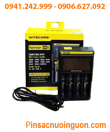 Nitecore D4 _Máy sạc Pin Lithium & NiMh (18650, 18500, 14500, 16340, 21700, 26650) 04 khe sạc, màn hình LCD, tự ngắt