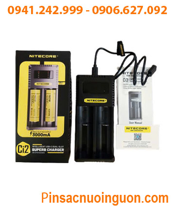 Nitecore Ci2 _Máy sạc Pin 2 cổng USB (Pin Lithium 3.7v-4.2v 18650,14500, 16340, 21700, 26650,..và Pin NiMh) /Tự Ngắt