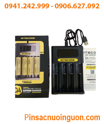 Nitecore Ci4 _Máy sạc 04 Pin cổng USB (Sạc pin Li-ion 3.7v-4.2v, NiMh 1.2v AA, AAA, 18650,14500, 16340, 21700, 26650,v,v...)