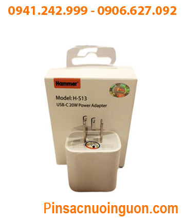 Hammer H-S13, Củ sạc Hammer H-S13 (loại USB-C 20W Power Adaptor) chính hãng /Bảo hành 03 tháng