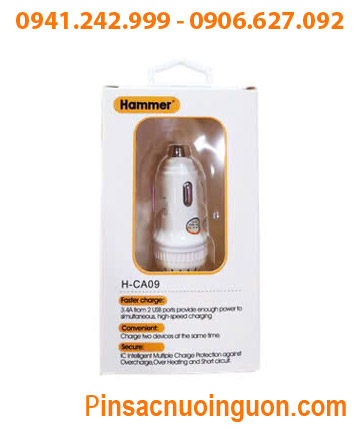 Hammer CAB-H-C17-IP/H-CA09, Sạc Nhanh trên xe hơi Dual Car Fast Charger Hammer H-CA09 (2 cổng, 3.4A)