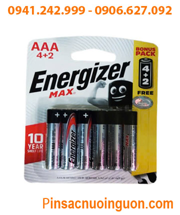 Energizer E92, LR03; Pin AA 1.5v Alkaline Energizer E92, LR03 chính hãng (Xuất xứ Singapore) Vỉ 6viên