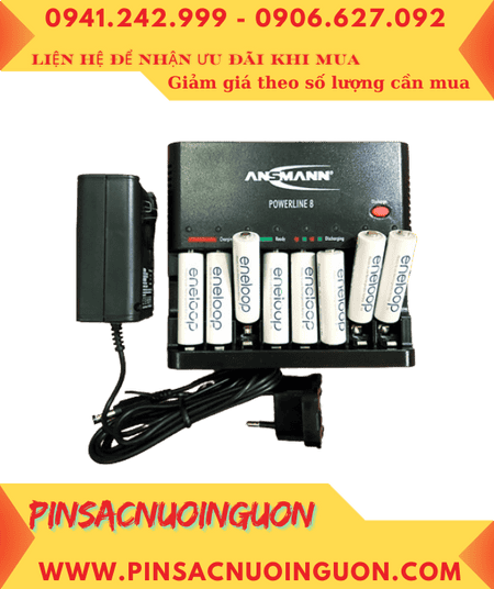 Ansman Powerline 8 _Bộ sạc pin có cổng USB kèm 8 pin sạc Panasonic Eneloop AA2000mAh 1.2v