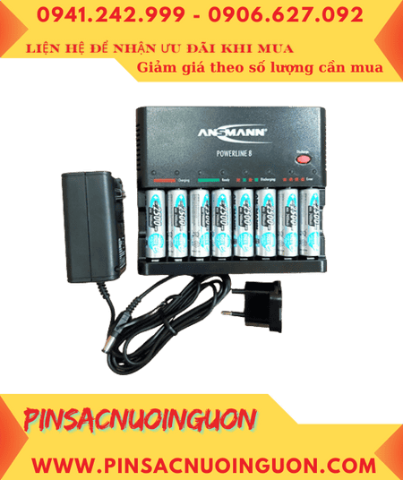 Bộ sạc pin có cổng USB Ansman Powerline 8 _kèm 8 pin sạc Ansman AA2500mAh 1.2v