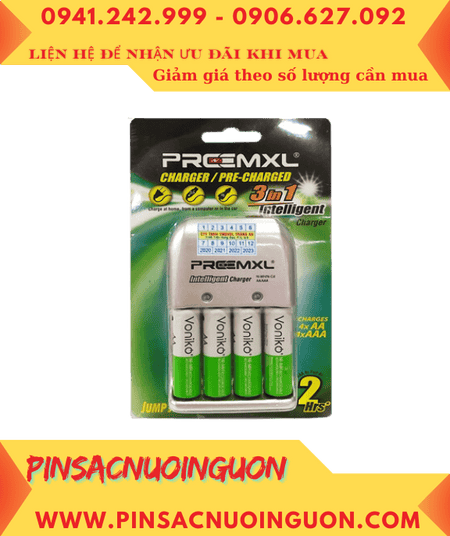 Preermxl FC001 _Bộ sạc pin AA Preermxl FC001 Kèm sẳn 04 pin sạc Voniko AA2700mAh 1.2v