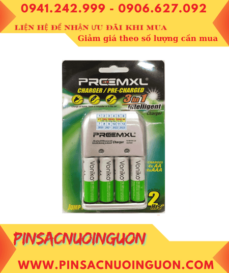 Preermxl FC001 _Bộ sạc pin máy ảnh AA Preermxl FC001 Kèm sẳn 04 pin sạc Voniko AA2700mAh 1.2v