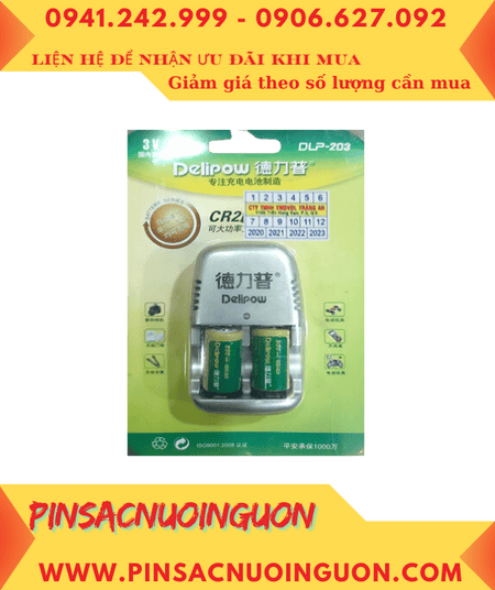Bộ sạc pin 3v Lithium Delipow DLP-203 kèm sẳn 2 pin sạc Delipow CR2 800mAh 3v