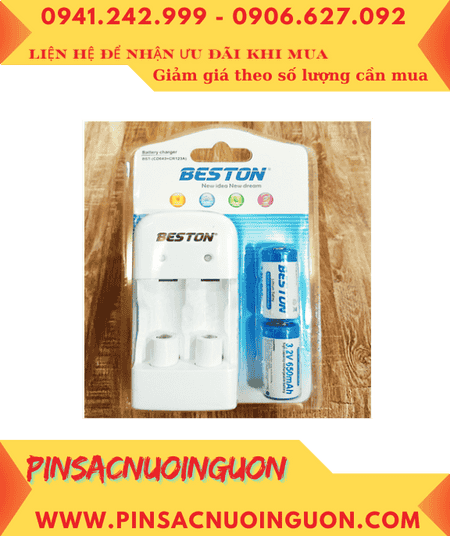 Beston BST-(CD643C kèm CR123A) _Bộ sạc kèm sẳn 2 pin sạc Lithium Li-ion 3v Beston CR123A 600mAh chính hãng