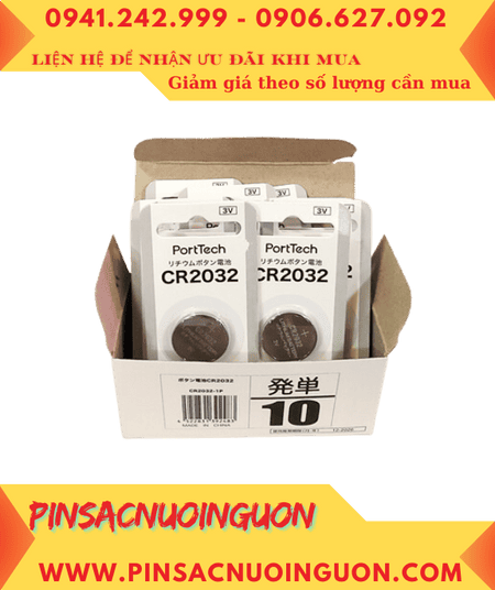 COMBO 01hộp=10vỉ (Loại vỉ 01viên) Pin 3v lithium PORTECH CR2032-1P chính hãng _Giá chỉ 315.000/HỘP