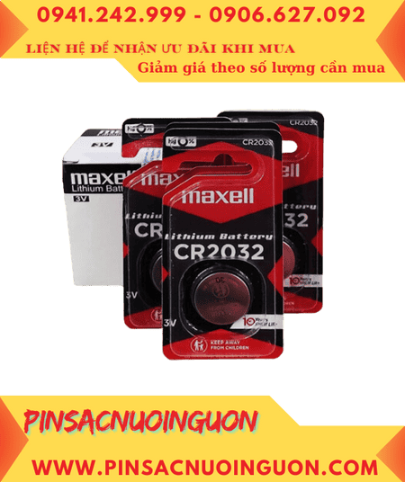 COMBO 01hộp=10vỉ Pin 3v Lithium Maxell CR2032, Xuất xứ NHẬT (Vỉ đen) _Giá chỉ 195.000/Hộp
