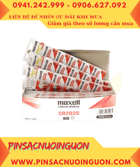 COMBO 1HỘP 20vỉ (100viên) Pin Maxell CR2025 lithium 3.0v chính hãng _Giá 779.000đ/ HỘP 100viên