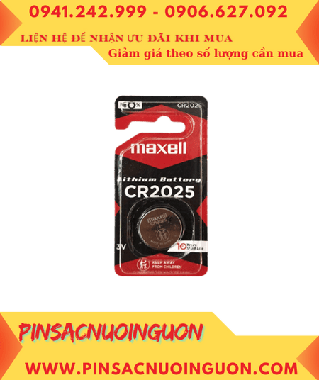 Maxell CR2025, Pin 3v Lithium Maxell CR2025 chính hãng, Xuất xứ NHẬT (Vỉ đỏ đen 01viên)