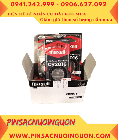 COMBO 01hộp = 10vỉ Pin 3v Lithium Maxell CR2016 chính hãng, Xuất xứ Nhật _Giá chỉ 195.000/Hộp