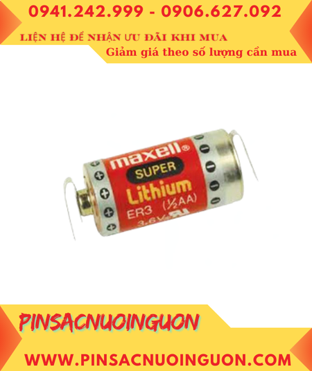 Maxell Super ER3 (chân thép hàn); Pin nuôi nguồn PLC Maxell ER3 Super lithium 3.6v 1/2AA 1100mAh _Xuất xứ Nhật