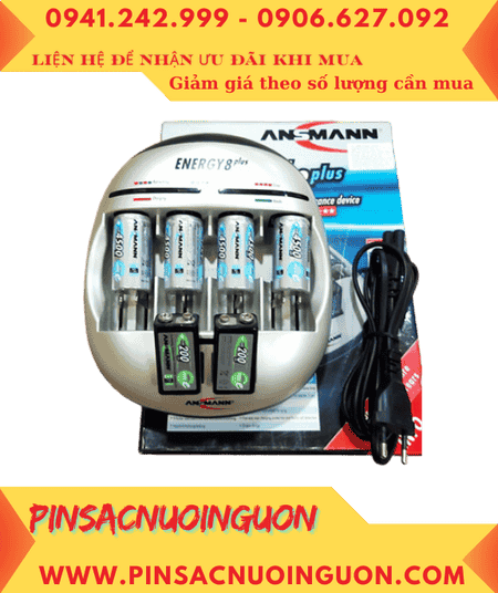 Ansman Energy 8Plus _Bộ sạc 6viên pin, Kèm sẳn 6 Pin (4 Pin sạc C4500mAh-1.2v và 2 Pin 9v MaxE E200mAh)