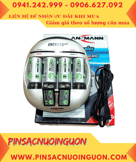 Ansman Energy 8Plus _Bộ sạc 6viên pin, Kèm sẳn 6 Pin (4 Pin sạc D5000mAh-1.2v và 2 Pin 9v MaxE E200mAh)