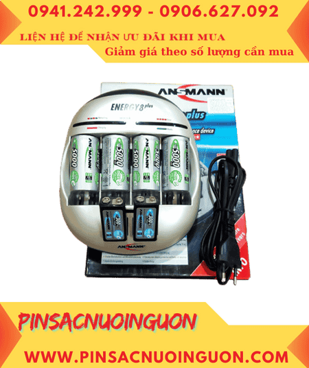 Ansman Energy 8Plus _Bộ sạc 6viên pin, Kèm sẳn 6 Pin (4 Pin sạc D5000mAh-1.2v và 2 Pin 9v MaxE E300mAh)