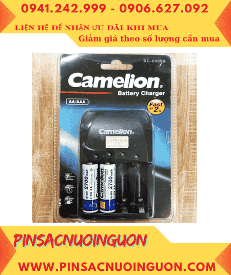 Bộ sạc pin AA Camelion BC-0905A kèm 2 pin sạc Camelion NH-AA2700LBP2 (AA2700mAh 1.2v)