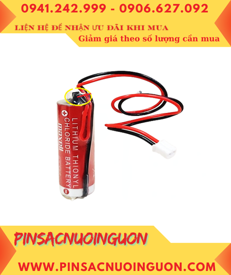 Maxell ER18/50 (Zắc trắng nhỏ); Pin nuôi nguồn PLC Maxell ER18/50 3.6v 3650mAh Lithium Thionyl Chloride