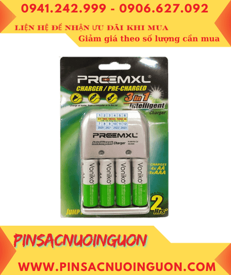 Preermxl FC001 _Bộ sạc nhanh 2 giờ pin AA Preermxl FC001 Kèm sẳn 04 pin sạc Voniko AA2700mAh 1.2v