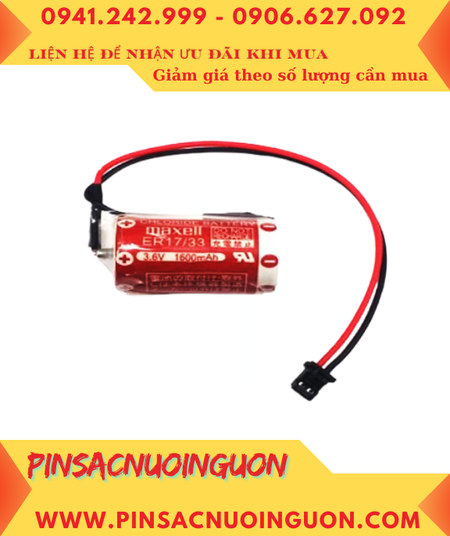Maxell ER17/33 (Zắc DF1.35); Pin nuôi nguồn PLC Maxell ER17/33 lithium 3.6v 2/3A 1600mAh, Xuất xứ Nhật
