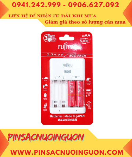 Fujitsu FCT345CEFXL(B) Bộ sạc pin AA, AAA Nhanh 3GIỜ Kèm 2Pin Fujitsu AA1000mAh (sạc được 5000 lần)