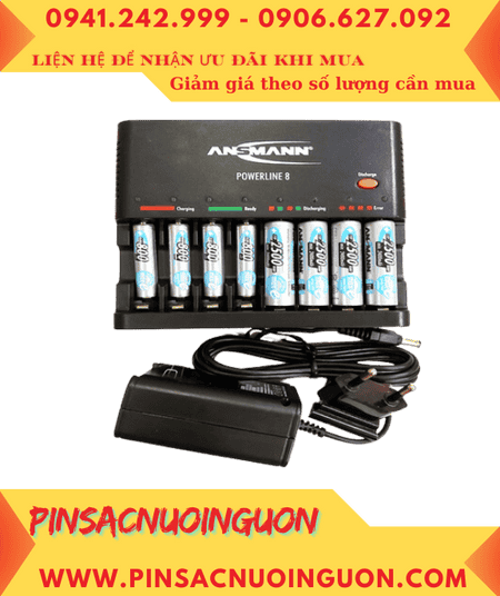 Ansman Powerline 8 _Bộ sạc có chức năng XẢ PIN Kèm 04 pin AA2500mAh và 04 pin AAA800mAh 1.2v