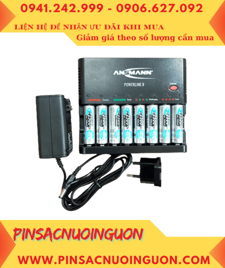 Ansman Powerline 8 _Bộ sạc có chức năng XẢ PIN Kèm 8 pin sạc Ansman AA2500mAh 1.2v