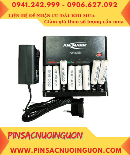 Ansman Powerline 8 _Bộ sạc có chức năng XẢ PIN Kèm 8 pin sạc Eneloop AA2000mAh 1.2v_Japan