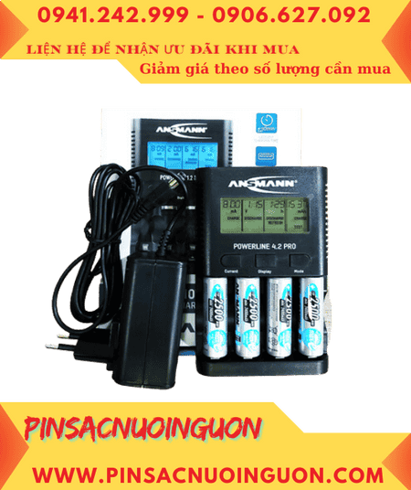 Ansman Powerline 4.2 Pro _Bộ sạc có chức năng XẢ PIN Kèm 4 pin sạc Ansman AA2500mAh 1.2v