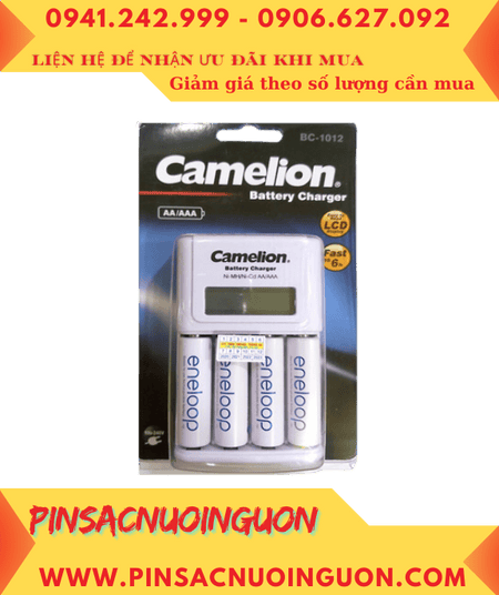 Bộ sạc có màn hình LCD Camelion BC-1012 _kèm 4 pin sạc Eneloop BK-3MCCE/4B (AA2000mAh 1.2v)