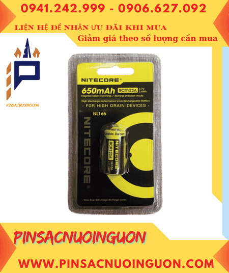 Nitecore RCR123A _Pin sạc Nitecore RCR123A (Lithium 3.7v 650mAh) chính hãng /Loại Vỉ 1viên