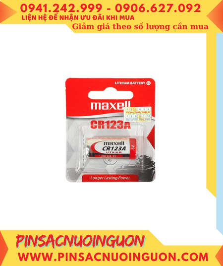 Maxell CR123A /CR17345 Pin 3v lithium Maxell CR123A /CR17345 chính hãng (Loại vỉ 1viên)