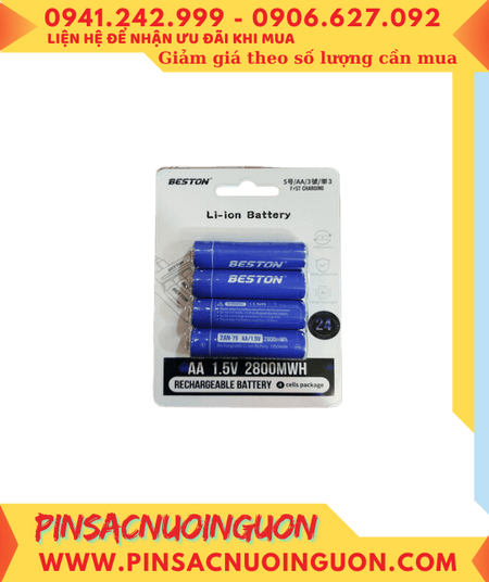 Beston 2AN-75, Pin sạc Lithium Li-ion 1.5v AA Beston 2AM-75 (với 2800mWh=1850mAh) /Vỉ 4viên