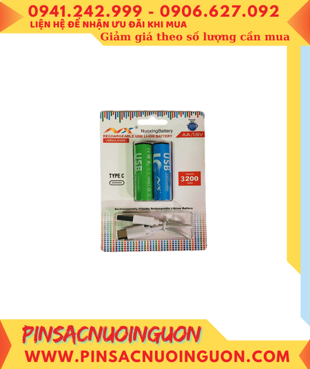 Nuoxing USBAA3200X2, Pin sạc Lithium 1.5V USBAA3200X2 (AA3200mWh) chính hãng /Vỉ 2viên