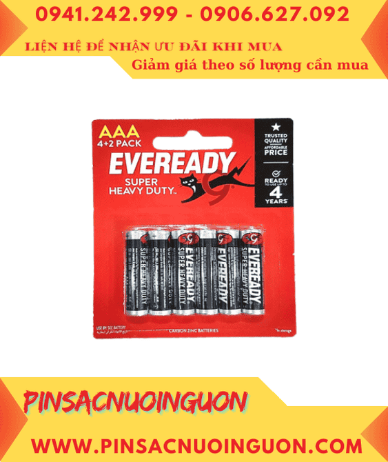 Pin Eveready 1212-BP6; Pin AAA 1.5v Eveready 1212-BP6 Heavy Duty (Xuất xứ Indonesia) Loại vỉ 6viên