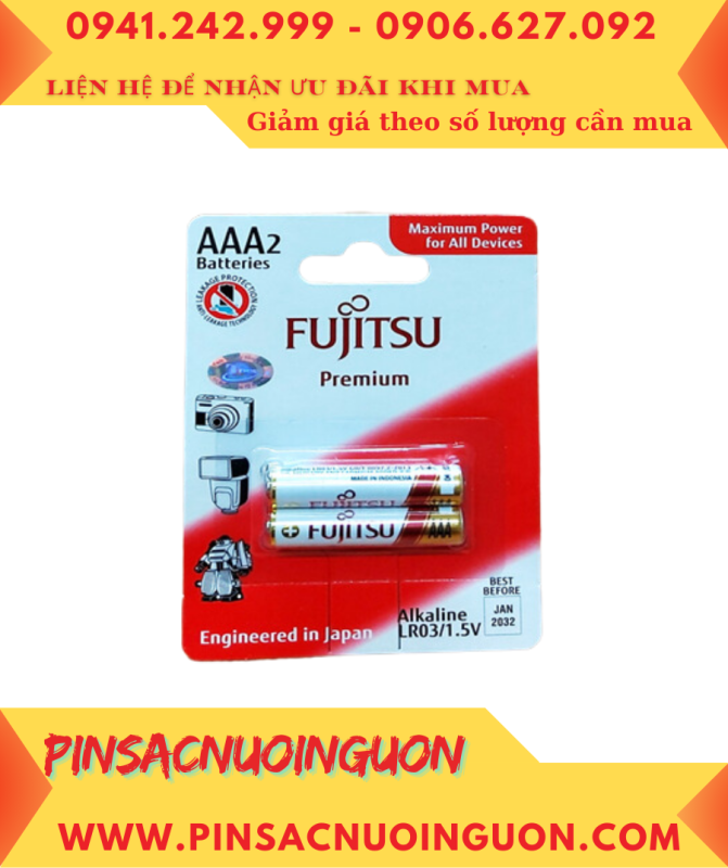 Fujitsu LR03(2B)FP; Pin AAA 1.5v Fujitsu Premium Alkaline LR03(2B)FP _Vỉ 2viên | Made in INdonesia