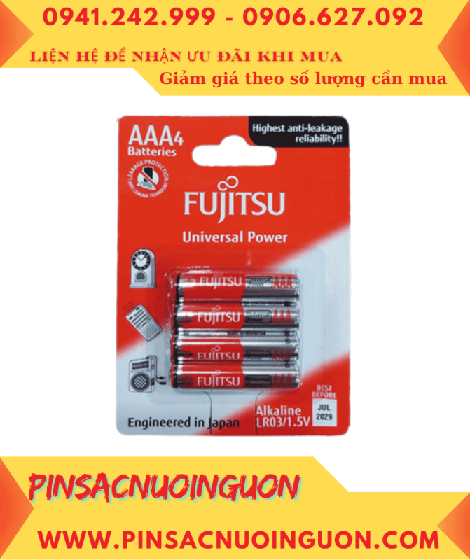 Fujitsu LR03-FU-W; Pin tiểu AA 1.5v Alkaline Fujitsu LR03-FU-W chính hãng _Xuất xứ Indonesia /Vỉ 4viên