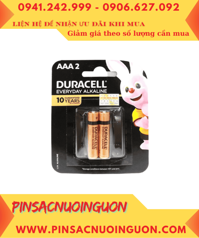 Duracell MN2400-LR03, Pin AAA Duracell MN2400-LR03 Everyday Alkaline 1.5v /Loại vỉ 2viên
