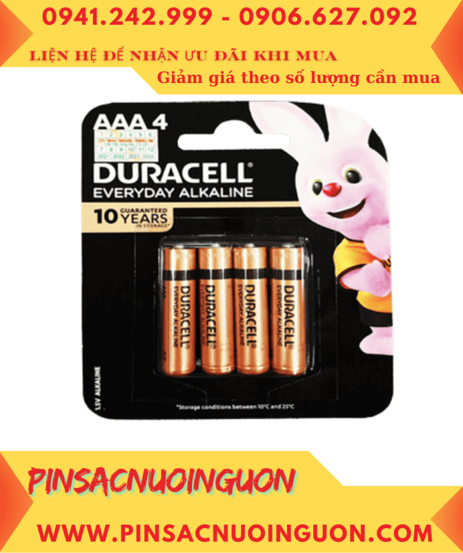 Duracell MN2400-LR03, Pin AAA Duracell MN2400-LR03 Everyday Alkaline 1.5v /Loại Vỉ 4viên
