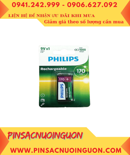 Philips 9VB1A17/97; Pin sạc 9v Philips 9VB1A17/97 6HR61-170mAh chính hãng (Loại vỉ 1viên)